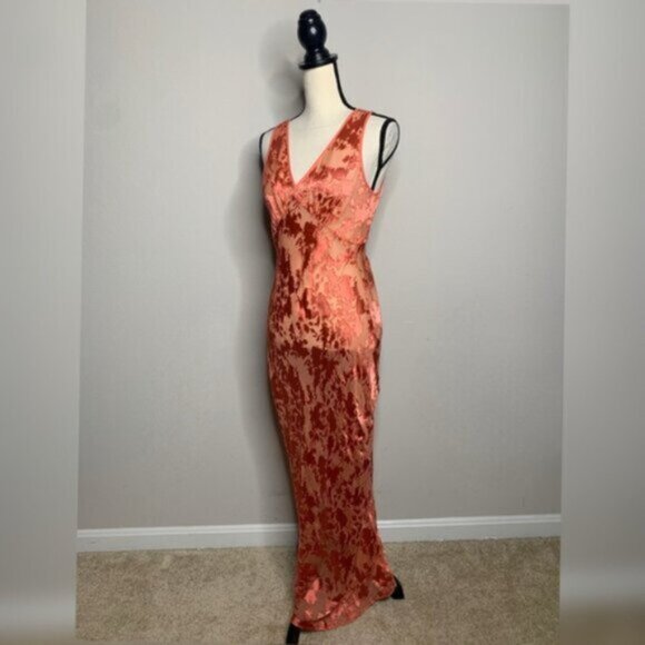 NWT Rollas Anthropologie Eliza Peach Sheer Midi/Maxi Dress - Picture 7 of 13